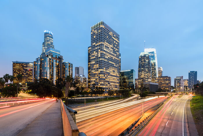 downtown los angeles at sunset